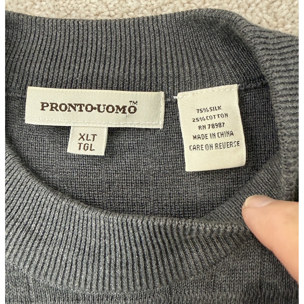 Pronto Uomo Mock Neck Sweater Men's XLT Gray Silk Cotton Blend Knit Minimalist - Picture 4 of 6